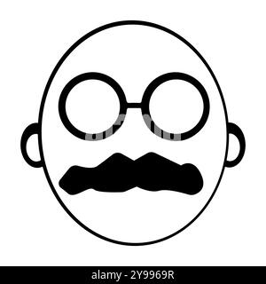 Mustachioed face icon illustration, Vintage mustache with sunglasses, Minimalist Icon of a Distinguished Mustache Gentleman. Eps 10 Stock Vector
