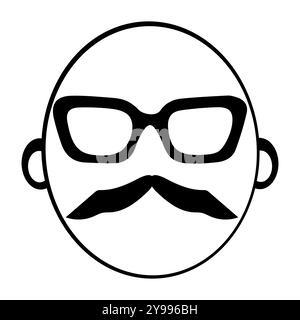 Mustachioed face icon illustration, Vintage mustache with sunglasses, Minimalist Icon of a Distinguished Mustache Gentleman. Eps 10 Stock Vector