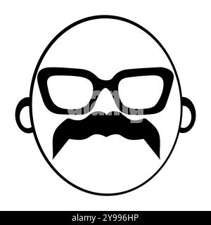 Mustachioed face icon illustration, Vintage mustache with sunglasses, Minimalist Icon of a Distinguished Mustache Gentleman. Eps 10 Stock Vector