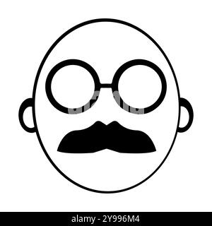 Mustachioed face icon illustration, Vintage mustache with sunglasses, Minimalist Icon of a Distinguished Mustache Gentleman. Eps 10 Stock Vector