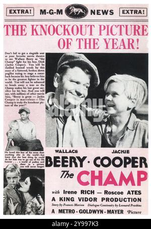 1931 The Champ film poster. Starring Wallace Beery and Jackie Cooper and directed by King Vidor Stock Photo