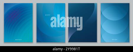 Set collection poster or wallpaper with abstract gradient shape circle. Brochure banner leaflet template. Cover blue background. Vector backdrop.Cover Stock Vector