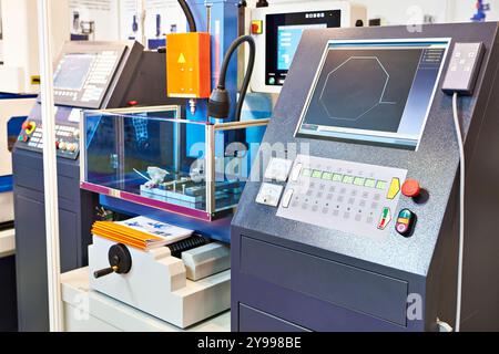 EDM high speed drilling machines on exhibition Stock Photo
