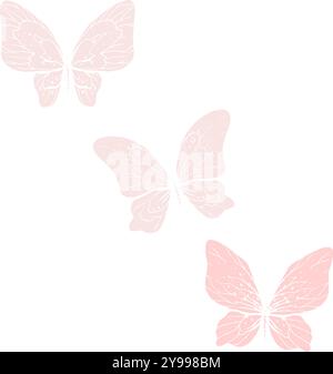 Butterflies with wings in pink colors. Delicate, romantic simple insects. Graphic illustration set of their several elements, clip art vector Stock Vector