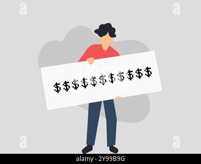 Man holding cheque financial prize bill illustration Stock Vector