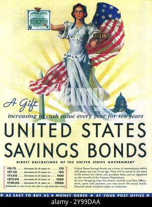 1937 United States Savings Bonds Ad - 'Systematic Savings...Direct obligations of the United States Government...' Stock Photo