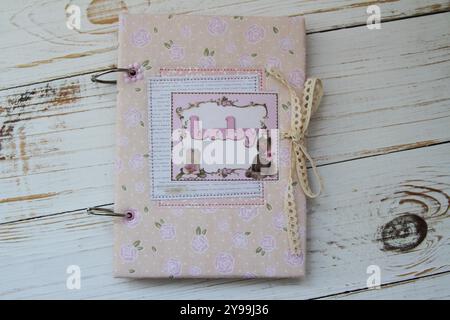 Scrapbooking handmade textile baby photo album Stock Photo