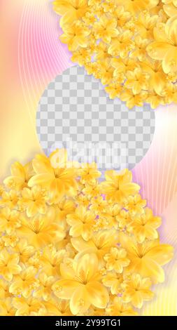 Autumn Yellow flower stories template. Golden flower round trail. Stock vector illustration in realistic style. Stock Vector