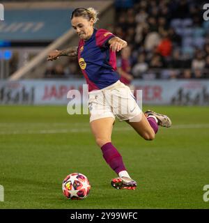 Mapi Maria Leon #4 of FC Barcelona during the UEFA Women's Champions League Group D match between Manchester City and FC Barcelona at the Joie Stadium, Manchester on Tuesday 8th October 2024. (Photo: Mike Morese | MI News) Credit: MI News & Sport /Alamy Live News Stock Photo