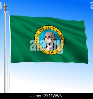Washington US federal state waving flag, USA, vector illustration Stock Vector