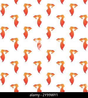 Goldfish with a fluffy tail. Seamless pattern. Vector illustration isolated on a white background. Stock Vector