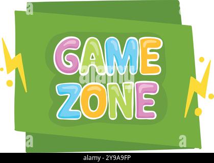 Cartoon kids game zone sticker. Children playroom, kids entertainment party club and game zone badge flat vector illustration on white background Stock Vector