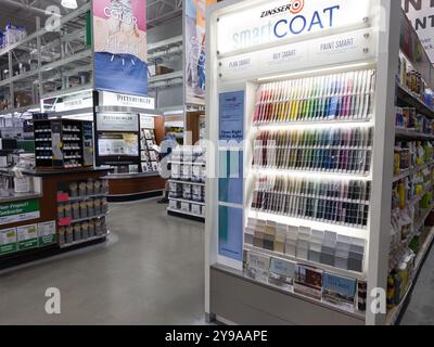 Color chip display in the paint department of Menards home improvement store in Davison Michigan USA Stock Photo