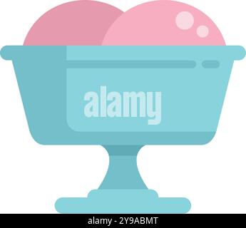 This vector illustration features two scoops of pink ice cream sitting in a teal bowl, perfect for projects related to summer, desserts, or frozen treats Stock Vector