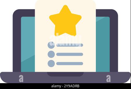 Laptop showing checklist with star for online survey, feedback, review, exam, questionnaire form, clipboard with check marks on computer screen Stock Vector