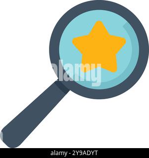 Magnifying glass is focusing on a star, representing a positive customer review Stock Vector