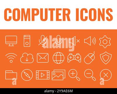 Computer Icons set vector. computer icons vector. pc icons illustrations. desktop icons Stock Vector