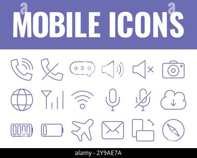 Mobile icons vector. mobile phone icons set collection. mobile phone setting icons vector Stock Vector