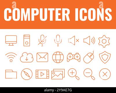 Computer Icons set vector. computer icons vector. pc icons illustrations. desktop icons Stock Vector