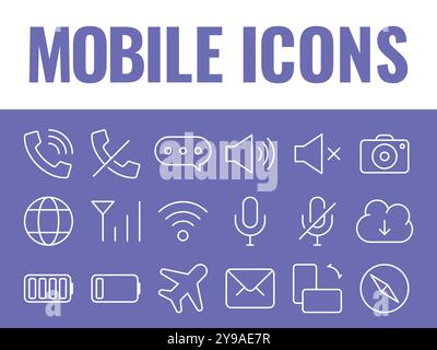 Mobile icons vector. mobile phone icons set collection. mobile phone setting icons vector Stock Vector