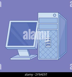 Monitor with Desktop vector illustration. PC Computer icon vector. Gaming PC icon illustration Stock Vector