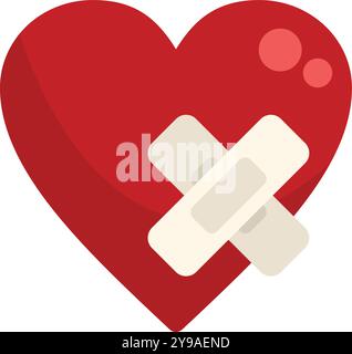 Red heart with a bandage is showing the concept of healing from heartbreak Stock Vector