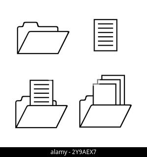 Folder and document icons. Simple outline style. File management symbols. Clean minimal vector set. Stock Vector