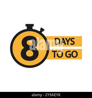 Countdown timer icon. Number eight focus. 8 days to go. Yellow stopwatch graphic. Stock Vector