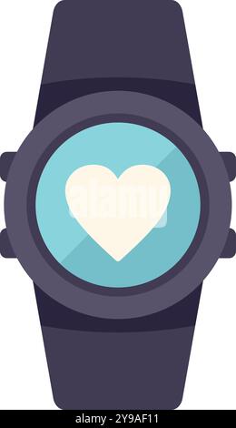 Smartwatch displaying heart rate icon on screen, indicating health and fitness tracking features Stock Vector