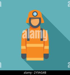 Fireman wearing protective clothes and helmet with headlamp is standing Stock Vector