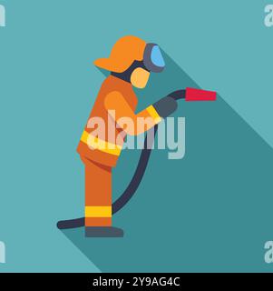 Firefighter holding a fire hose while wearing a protective suit and helmet Stock Vector