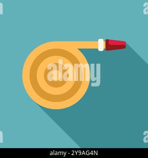 Yellow garden hose lying on blue background, in flat design with long shadow Stock Vector