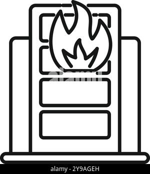 Server room fire burning data loss icon, outline style Stock Vector