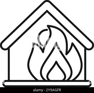 House is on fire with large flames engulfing the inside Stock Vector