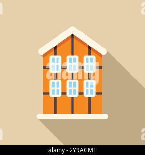 Classic timbered house with snow covered roof, flat icon design style with long shadow Stock Vector