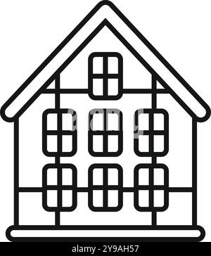 This simple, bold line icon depicts a house with solar panels installed on the roof, representing sustainable living and clean energy Stock Vector