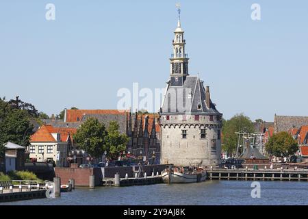 City view of Hoorn from the Markermeer, historic city centre with Hoofdtoren tower, Hoorn, North Holland, West Friesland, Netherlands Stock Photo