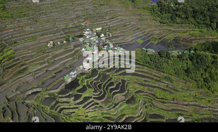 Aerial view of picturesque Batad Rice Terraces in Ifugao Province, Luzon Island, Philippines, Asia Stock Photo