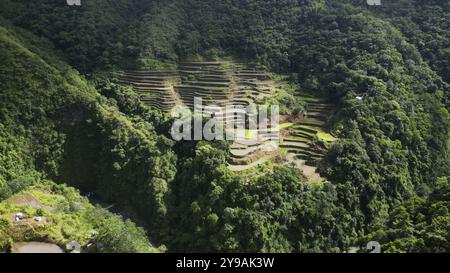 Aerial view of picturesque Batad Rice Terraces in Ifugao Province, Luzon Island, Philippines, Asia Stock Photo