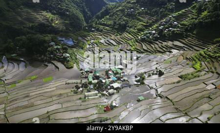 Aerial view of picturesque Batad Rice Terraces in Ifugao Province, Luzon Island, Philippines, Asia Stock Photo