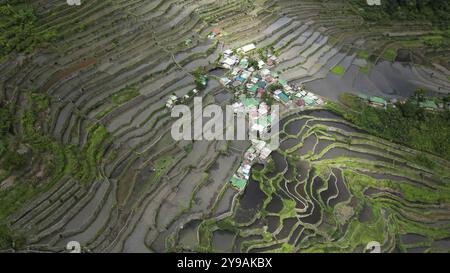 Aerial view of picturesque Batad Rice Terraces in Ifugao Province, Luzon Island, Philippines, Asia Stock Photo