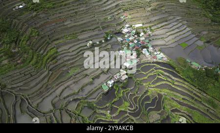 Aerial view of picturesque Batad Rice Terraces in Ifugao Province, Luzon Island, Philippines, Asia Stock Photo