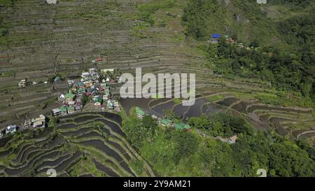 Aerial view of picturesque Batad Rice Terraces in Ifugao Province, Luzon Island, Philippines, Asia Stock Photo