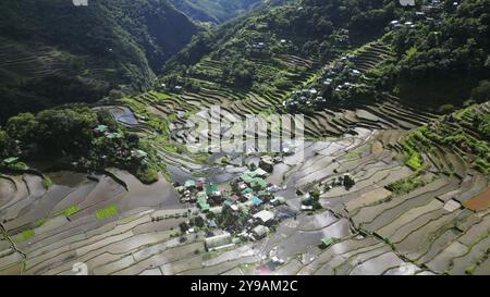 Aerial view of picturesque Batad Rice Terraces in Ifugao Province, Luzon Island, Philippines, Asia Stock Photo