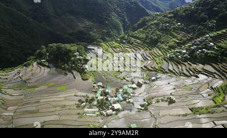 Aerial view of picturesque Batad Rice Terraces in Ifugao Province, Luzon Island, Philippines, Asia Stock Photo