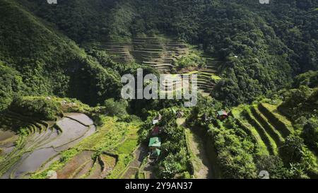 Aerial view of picturesque Batad Rice Terraces in Ifugao Province, Luzon Island, Philippines, Asia Stock Photo