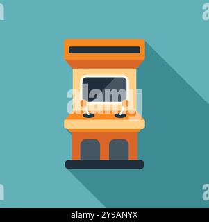 Arcade game console displaying playing screen with joysticks, over a blue background Stock Vector
