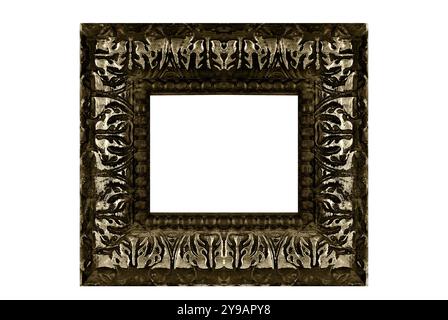 Thick unique frame rectangular rough wide carved creative template white background Stock Photo