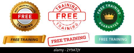 Free training course online offline exercise stamps colorful badges sticker label grunge texture label design icon set collection Stock Vector
