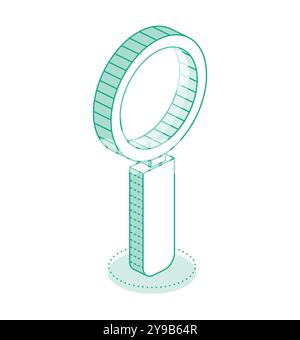 Magnifying glass isolated on white background. Isometric outline object. Vector illustration. Loupe. Icon. Stock Vector